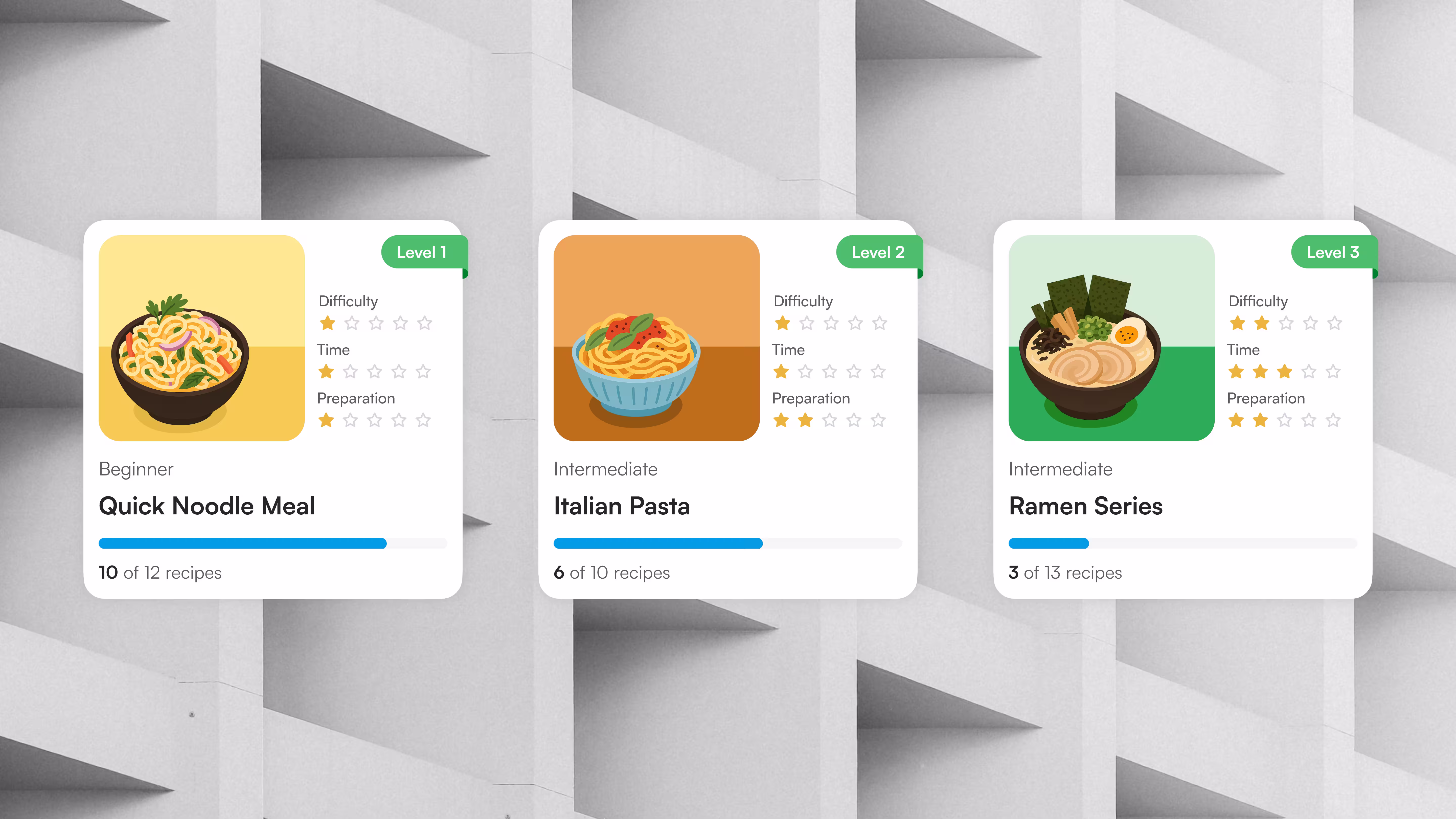 Visual design of a food card UI element for a recipe app