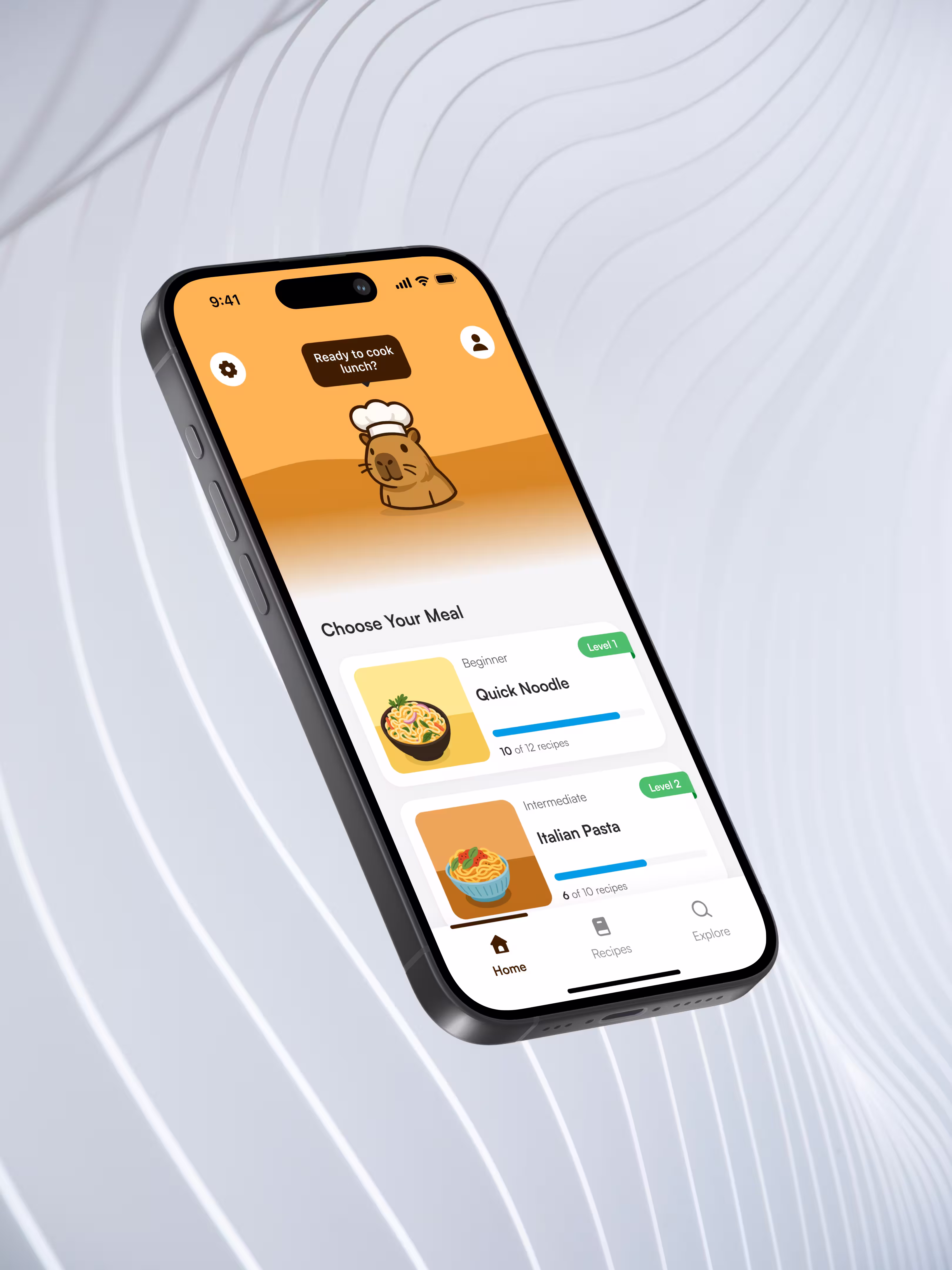 Homepage design for a personalised cooking application