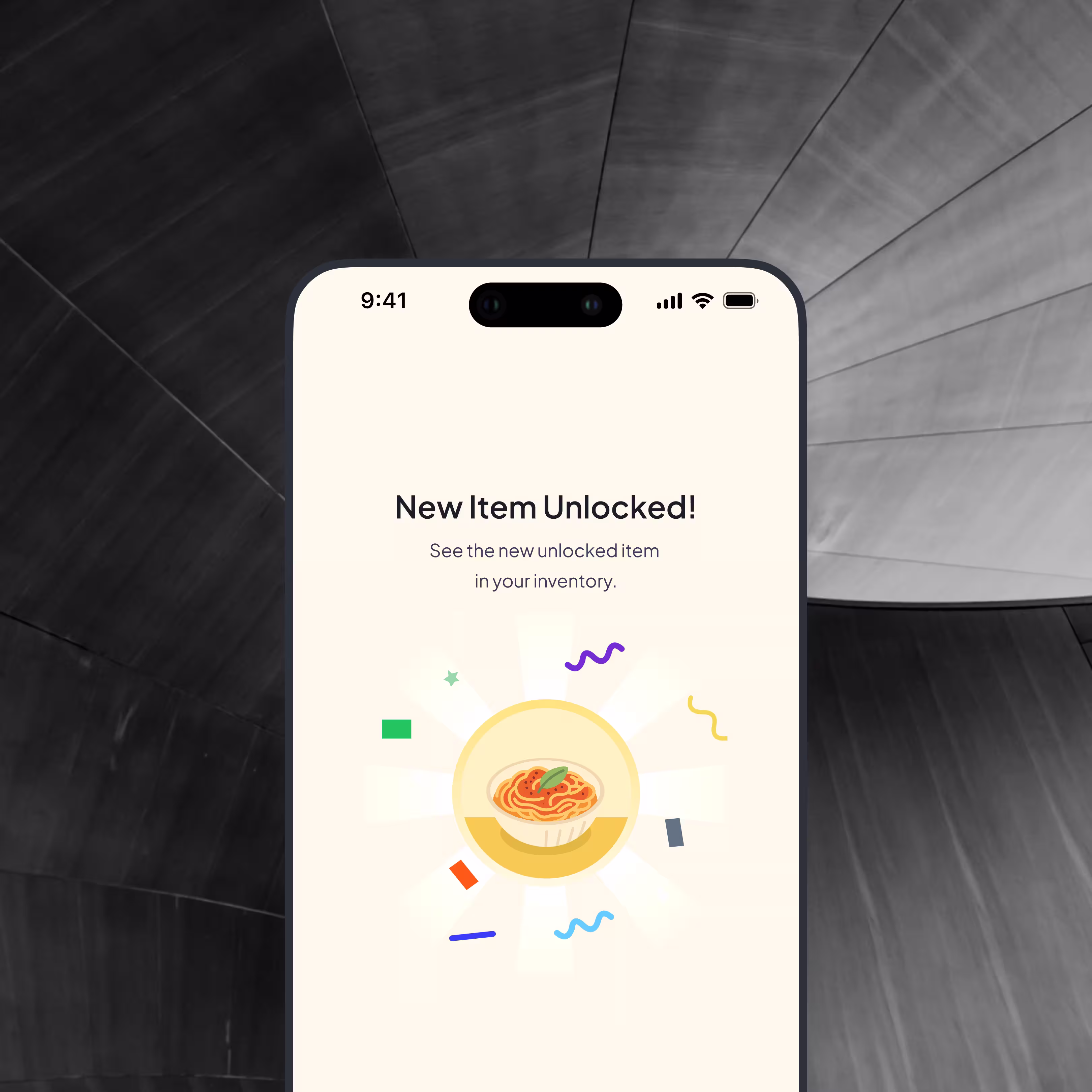 Interface design showing an unlocked item or achievement screen