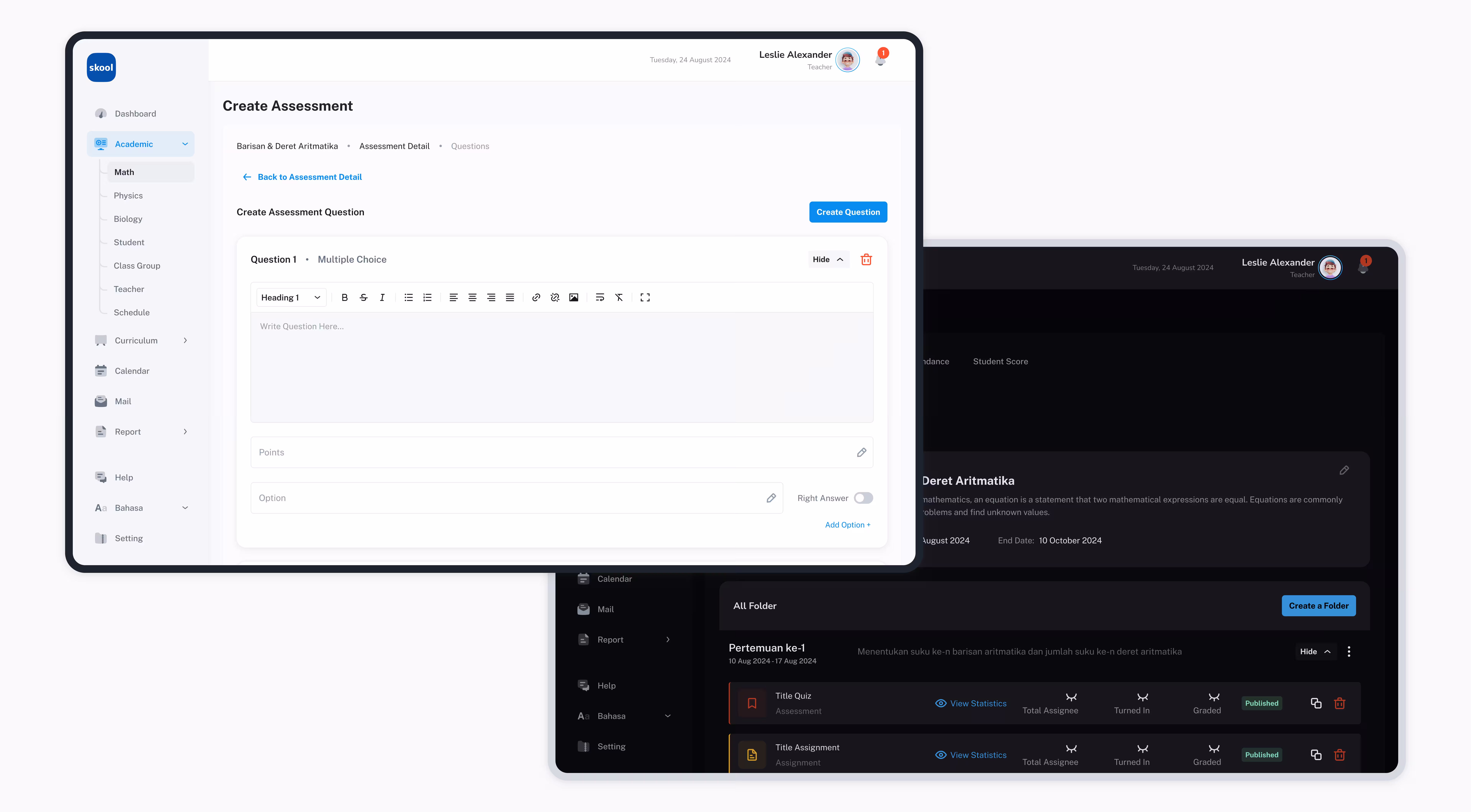 Showcase of Skool's accessibility features, including dark mode.