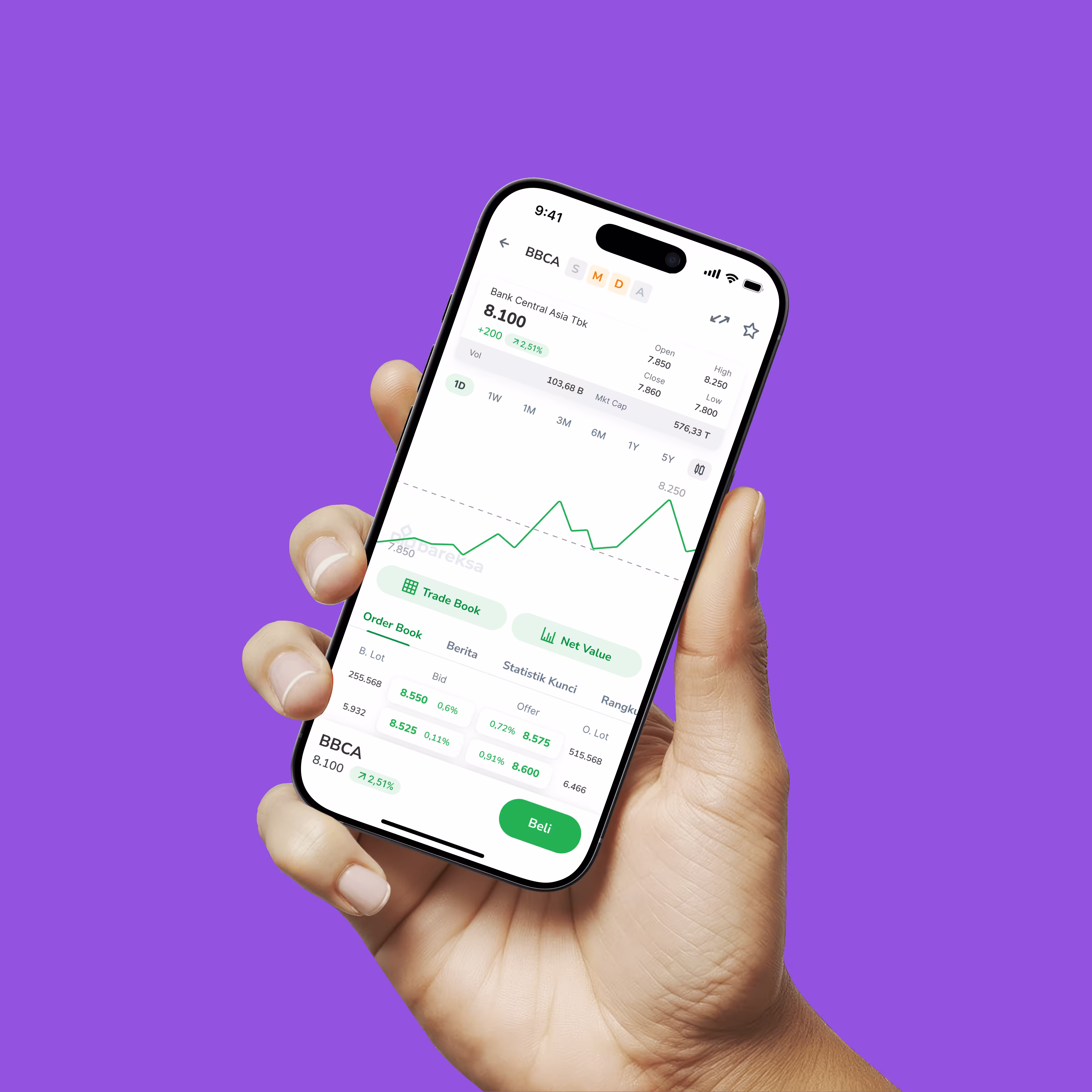 Bareksa Stock - Trade stocks effortlessly. Bareksa Stock delivers real-time data, sharp analytics, and learning tools for a smarter, smoother mobile trading experience. (hover view)